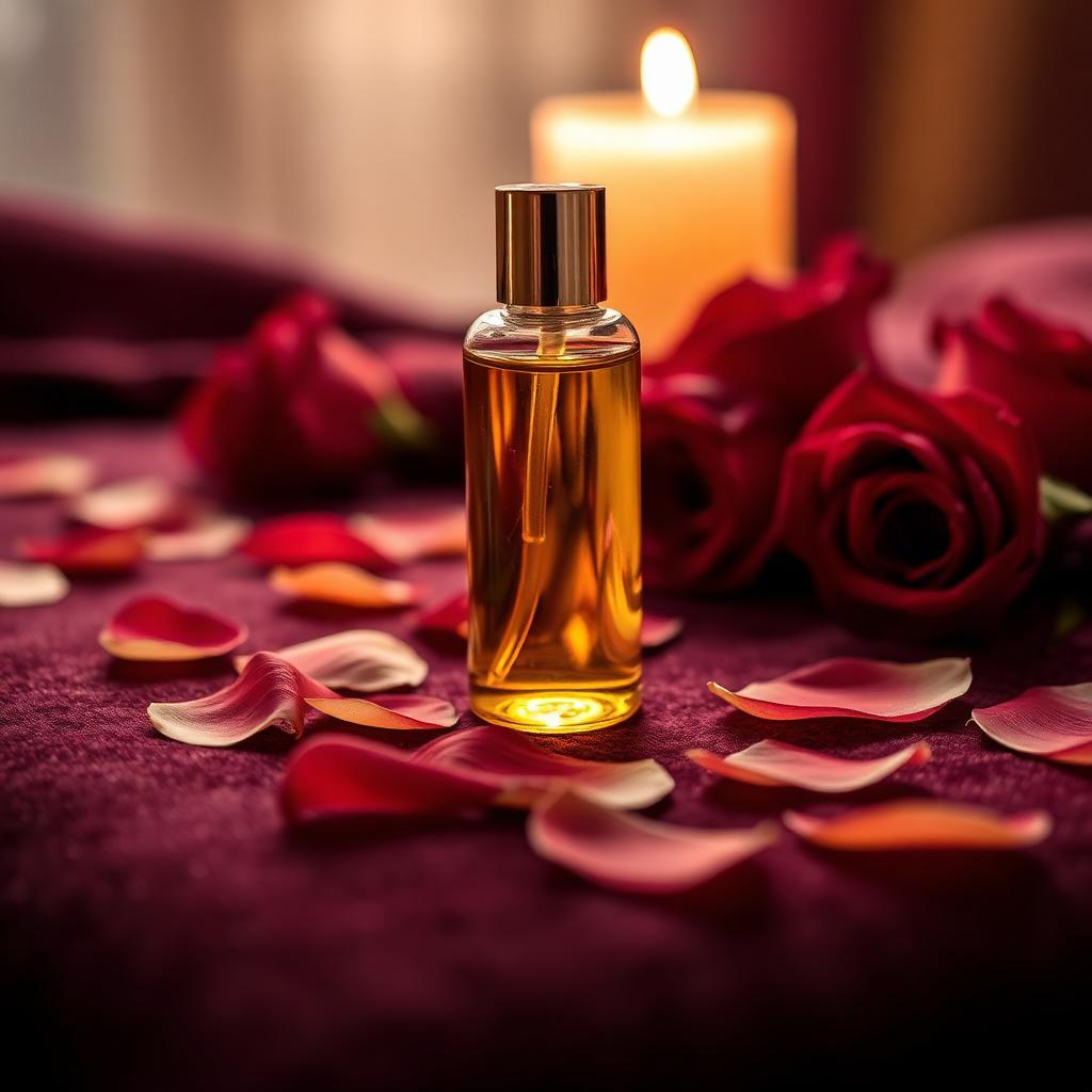 Óleos aromáticos sobre veludo com pétalas